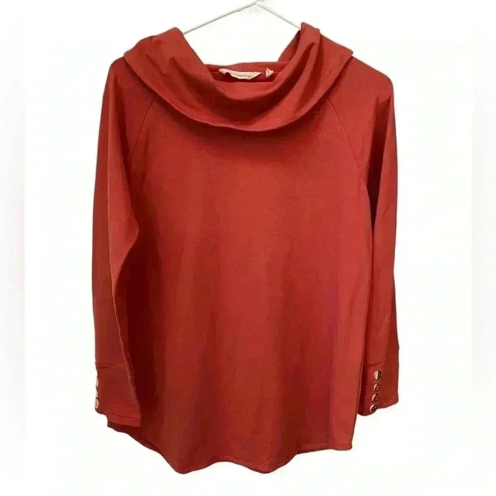 Soft Surroundings Tunic Top Women’s PXS Cowl Neck Rust Orange Quiet Luxury